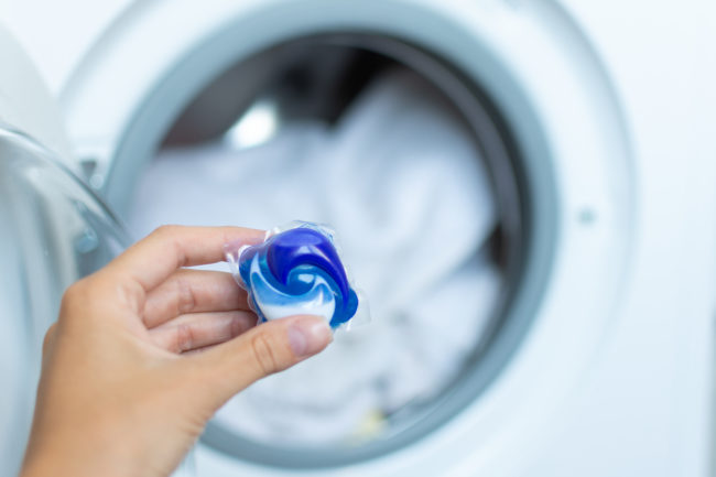Washing gel in a washing machine.